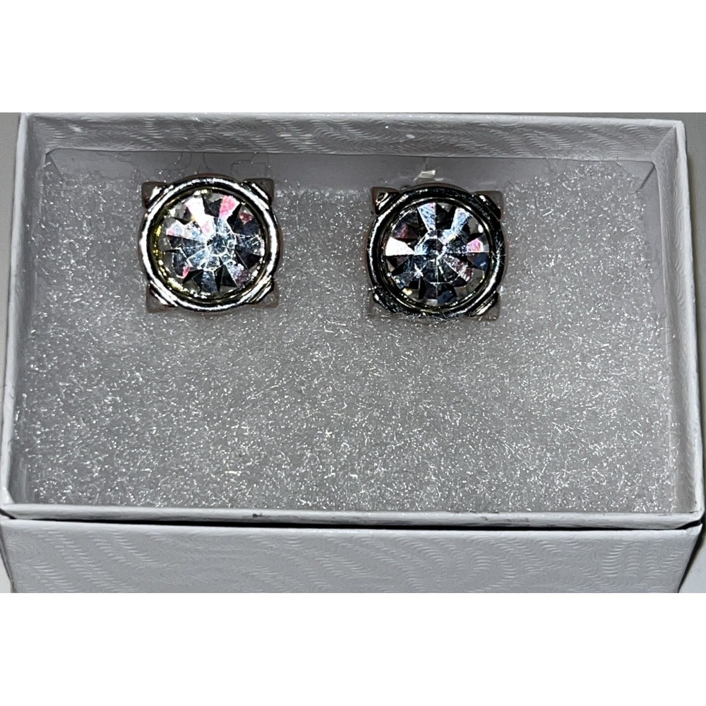 GRAZIANO Earrings Sparkling Ice Square Faceted Glass Silver Clip‎ On Old Money